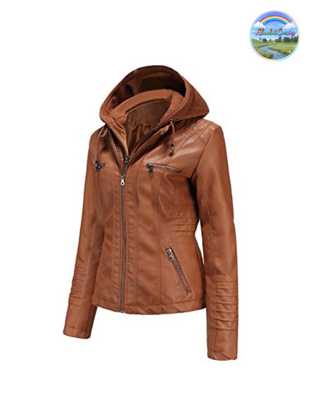 Faux Leather Moto Jacket Removable Hood Zip Pockets